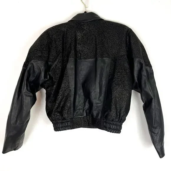 Vintage 80s Womens Black Leather Jacket Cropped Mob Wife Retro Moto Urban Medium - Picture 6 of 11